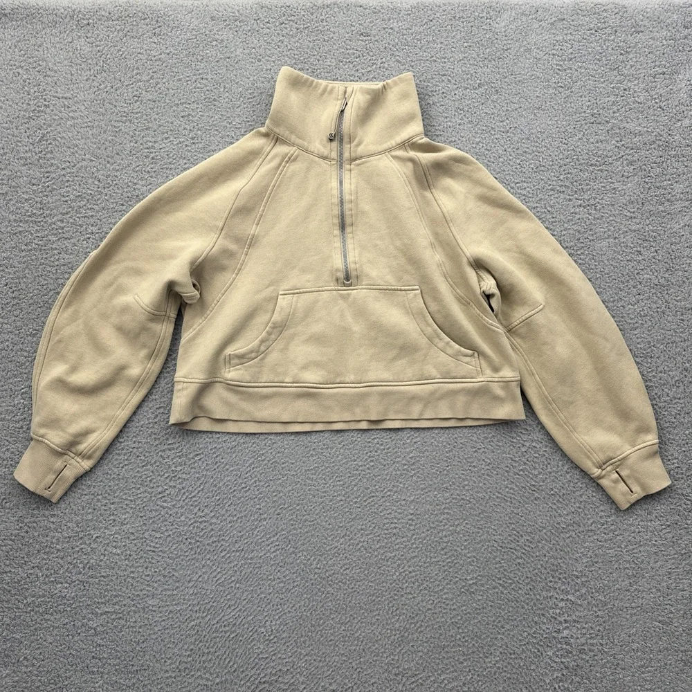Lululemon Scuba Oversized Funnel Neck Half Zip Sweatshirt Trench Tan Women's M/L